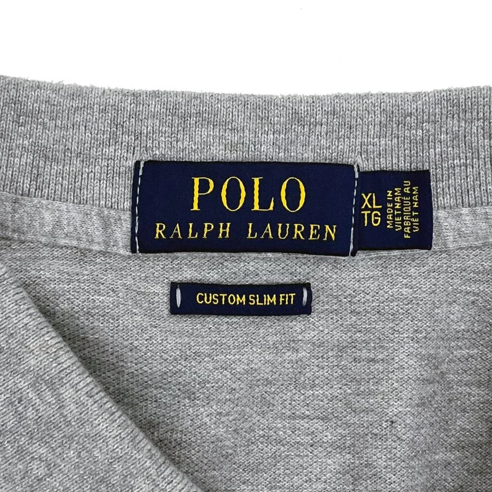 Ralph Lauren Big Pony Mesh Polo Custom Slim Fit Shirt Gray Mens XL X-Large